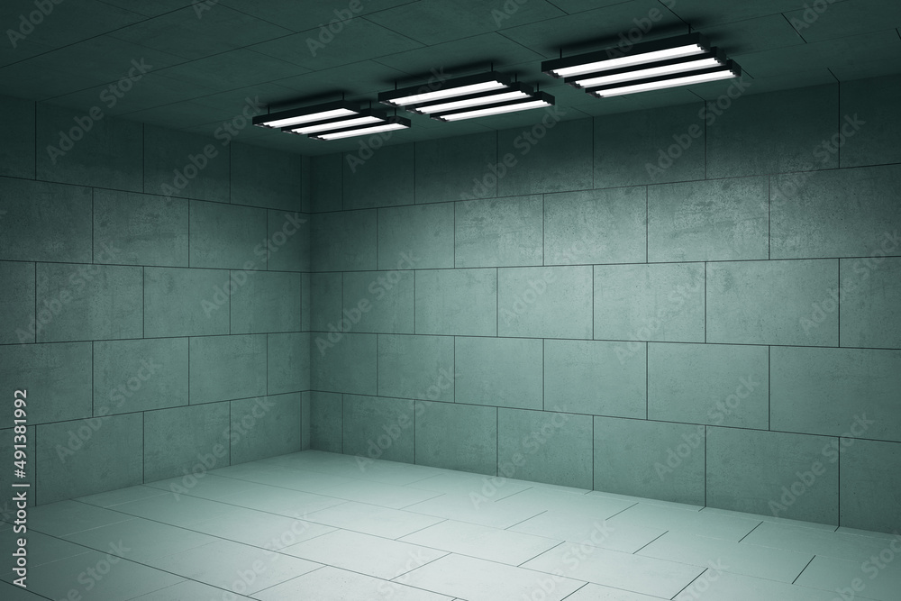 Poster simple gray grunge concrete interior with light and mock up place on wall. 3d rendering.