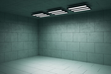 Simple gray grunge concrete interior with light and mock up place on wall. 3D Rendering.