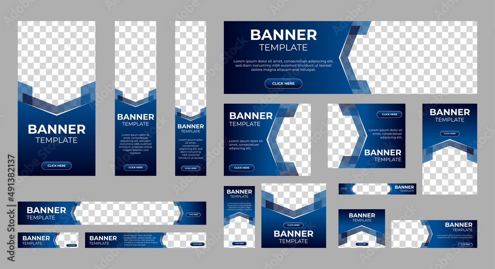 Poster abstract banner design web template set, horizontal header web banner. modern gradient blue cover he