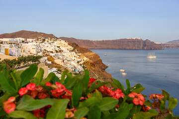 Santorini island holidays in Greece travel traveling Oia town Mediterranean Sea evening Santorin