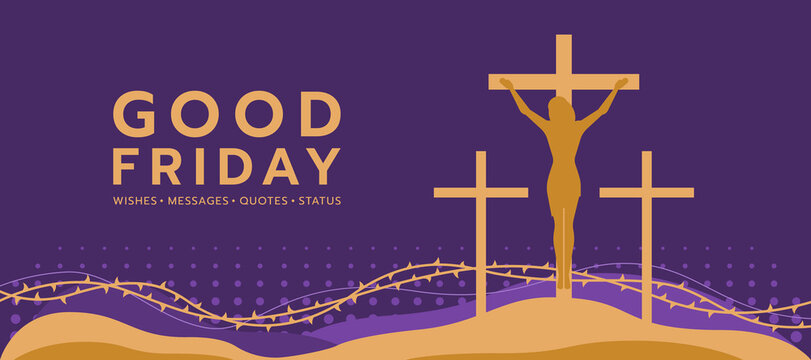 Good friday - gold_Jesus Christ Crucified On The Cross on abstract mountain and line thorns on purple background vector illustration design