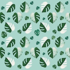 Seamless pattern, hand drawing monstera leaves for background, wallpaper, clothing, carpet, curtain, and home decoration.