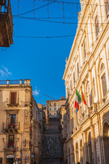 Fototapeta premium Staircase of Santa Maria del Monte in Caltagirone during Christmas Nativity Scene, Catania, Sicily, Italy, Europe, World Heritage Site