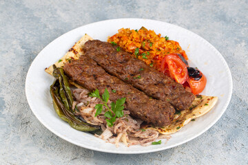 Traditional delicious Turkish foods; Adana kebab