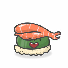 Sushi Cute Character Flat Cartoon Vector Design Illustration