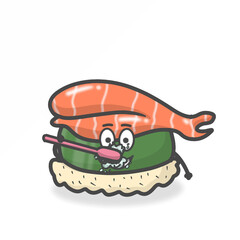 Sushi Cute Character Flat Cartoon Vector Design Illustration