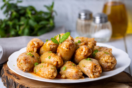 Stuffed Onion Dish..Stuffed onions from traditional Turkish dishes (Turkish name; Sogan dolmasi)