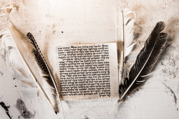 Mezuzah parchment made from animal skin with the full text of the Shema Yisrael prayer in Hebrew...
