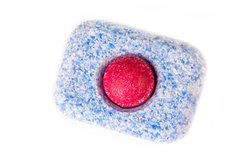 One dishwasher detergent tablet isolated on white background with clipping path