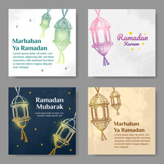 Set Ramadan Mubarak. Illustration vector graphic. Design concept lantern in HandDrawn Sketch style, Perfect for Islamic Holy Month, banner, Postcard social media, greeting card