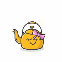 Kettle Cute Character Flat Cartoon Vector Design Illustration
