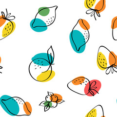 Bright Lemon and Strawberry Vector White Seamless