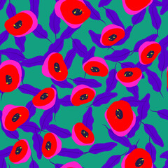 Red and Blue Rose Marker Vector Seamless Pattern.