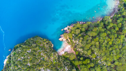 Naklejka na ściany i meble Korsan Koyu (Pirate's Bay) at Lycian Way, Antalya - Turkey. Aerial photography with drone.
