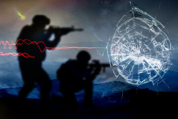 silhouette de soldat armés dans une ambiance de guerre