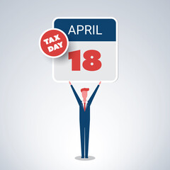 Tax Day Reminder Concept - Calendar Design Template - USA Tax Deadline, Due Date for IRS Federal Income Tax Returns:18th April, Year 2023