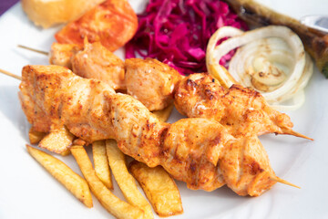 Grilled chicken on skewer turkish