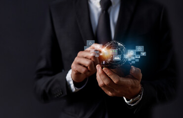 Financial report Business Workers using smartphone cargo and tracking delivery for Transportation...