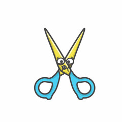 Scissor Cute Character Flat Cartoon Vector Design Illustration