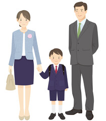 Fototapeta premium First grade boy and parents standing hand in hand