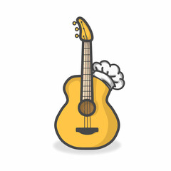 Obraz premium Guitar Cute Character Flat Cartoon Vector Design Illustration