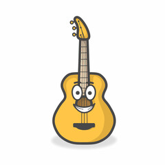 Naklejka premium Guitar Cute Character Flat Cartoon Vector Design Illustration