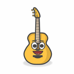 Naklejka na ściany i meble Guitar Cute Character Flat Cartoon Vector Design Illustration