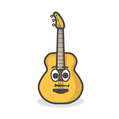 Fototapeta na wymiar Guitar Cute Character Flat Cartoon Vector Design Illustration
