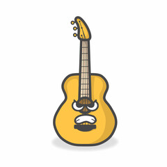 Obraz premium Guitar Cute Character Flat Cartoon Vector Design Illustration