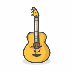 Guitar Cute Character Flat Cartoon Vector Design Illustration