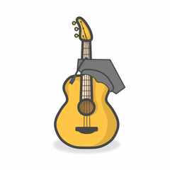 Obraz premium Guitar Cute Character Flat Cartoon Vector Design Illustration