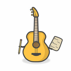 Obraz premium Guitar Cute Character Flat Cartoon Vector Design Illustration