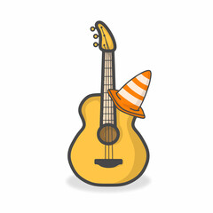 Guitar Cute Character Flat Cartoon Vector Design Illustration