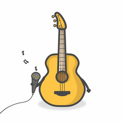 Fototapeta premium Guitar Cute Character Flat Cartoon Vector Design Illustration