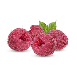 Fresh raspberry with leaves isolated on white background