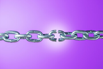 Links in a chain break apart to symbolize the ending of a relationship or business. Concept Bad...