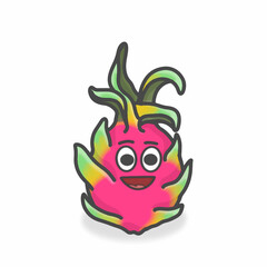 Dragon Fruit Cute Character Flat Cartoon Vector Design Illustration