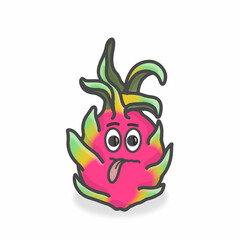 Dragon Fruit Cute Character Flat Cartoon Vector Design Illustration