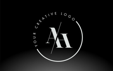 White AH Serif Letter Logo Design with Creative Intersected Cut.