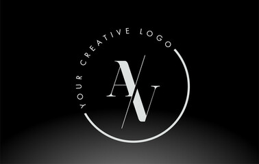 White AV Serif Letter Logo Design with Creative Intersected Cut.