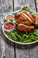 Butter Roast Chicken with roast sugar snap peas