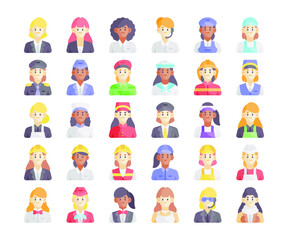Simple set of 30 Female Occupations Icons in Detailed Flat Style
