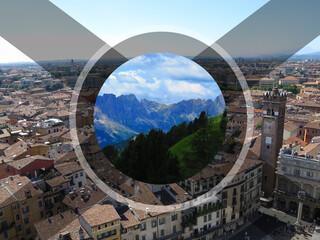 City view with mountains polyscape