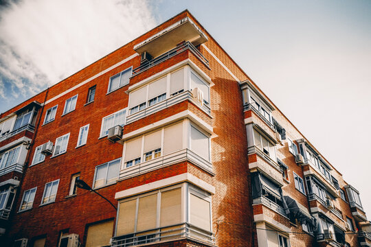 street view in Getafe, Madrid, Spain, Near SOL and uc3m, vintage, brown, moody tone, editorial, for news, traveling in countryside, alone, backpacker, old, 
