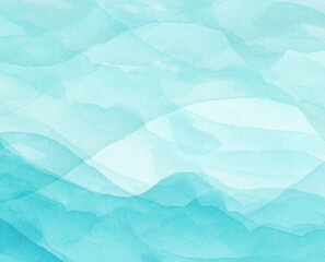 Watercolor line of blue paint, splash, smear, blot, abstraction. Used for a variety of design and decoration. Strokes of paint, lines, splash. Horizontal line,background. Blue sea, Hill, fog mountain