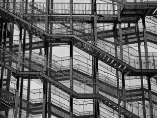 Architectural fine art photo of different steel stairs going in many directions