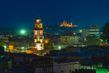 Fototapeta na wymiar Ghanta ghar Clock tower in jodhpur, rajasthan, india at night