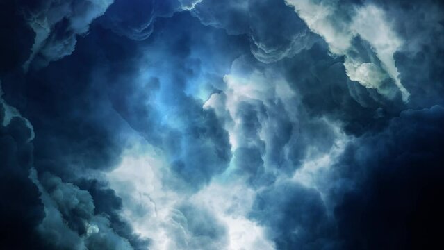 4K black clouds accompanied by lightning strikes.