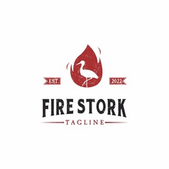 fire stork logo design retro hipster vintage. stork rustic grunge logo 