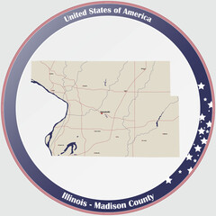 Large and detailed map of Madison county in Illinois, USA.